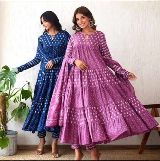 Indigo Blue Discharge Print Anarkali Set – Brand Showroom Exclusive