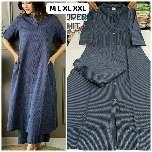 Elegant Office Kurti Pant Set – Embroidered & Pintex Detailing