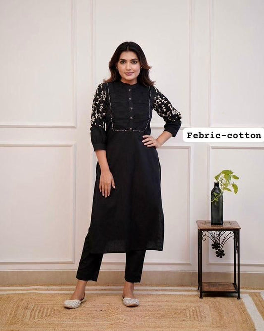 Elegant Office Kurti Pant Set – Embroidered & Pintex Detailing