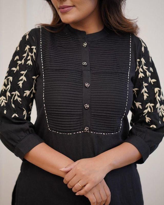 Elegant Office Kurti Pant Set – Embroidered & Pintex Detailing