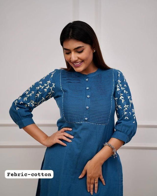 Elegant Office Kurti Pant Set – Embroidered & Pintex Detailing