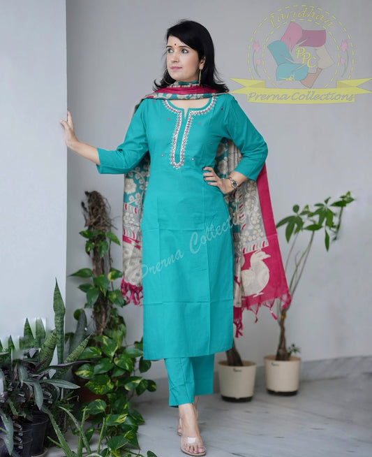 Exclusive Khadi Cotton Embroidered Festive Set by Prerna Collection