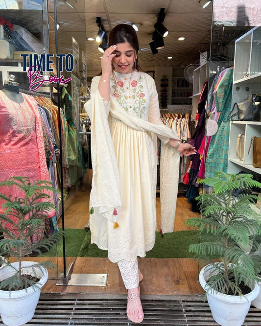 Luxurious Embroidered Chikan Work 3-Piece Suit