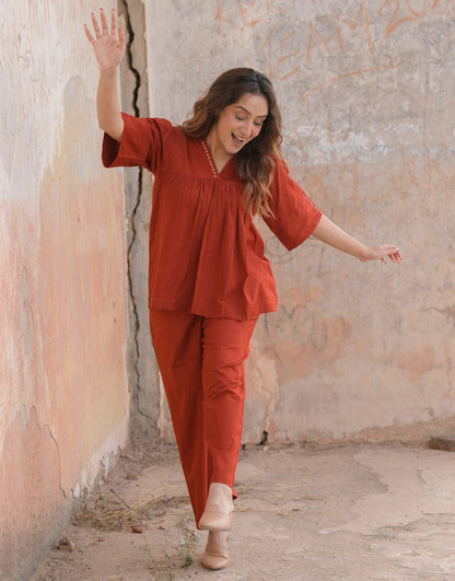Teera Rust Cotton Coord Set – Stylish & Comfortable Fit