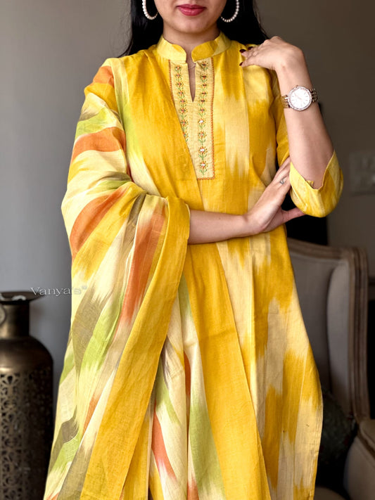 3071 Ready – Pure Handloom South Cotton Ikkat Ensemble