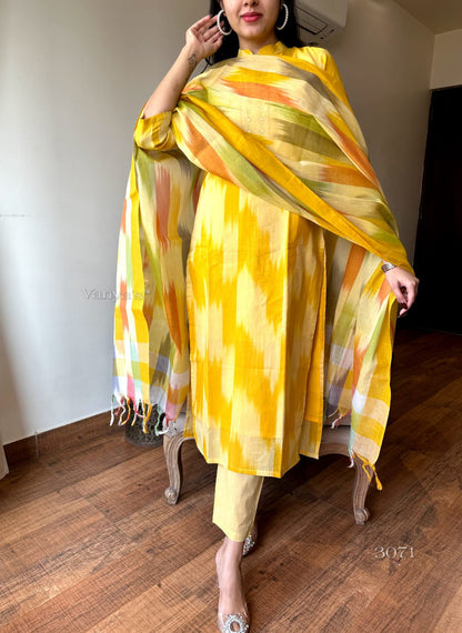 3071 Ready – Pure Handloom South Cotton Ikkat Ensemble