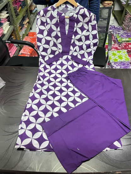 💜✨ NEW LAUNCH – Elegant Floral Cotton Kurta Pant Set ✨💜