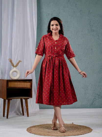 Elegant Katha Cotton One-Piece Frock with Belt