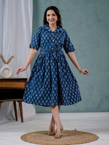 Elegant Katha Cotton One-Piece Frock with Belt