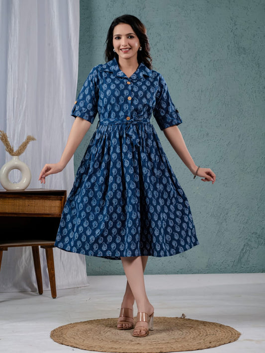 Elegant Katha Cotton One-Piece Frock with Belt