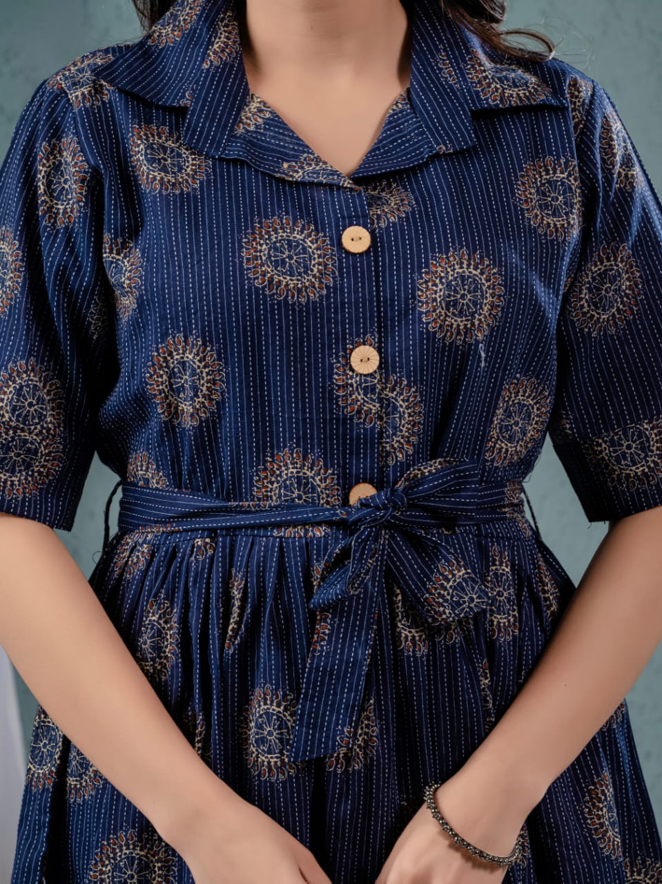 Elegant Katha Cotton One-Piece Frock with Belt