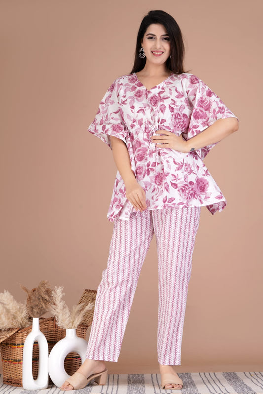 Handblock Printed Cotton Kaftan Co-Ord Set