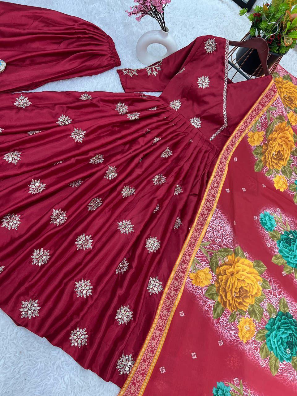 ✨ New Designer Chinnon Silk Gown & Dupatta Set ✨