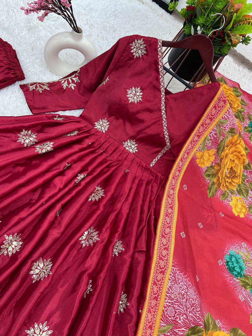 ✨ New Designer Chinnon Silk Gown & Dupatta Set ✨