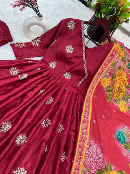 ✨ New Designer Chinnon Silk Gown & Dupatta Set ✨