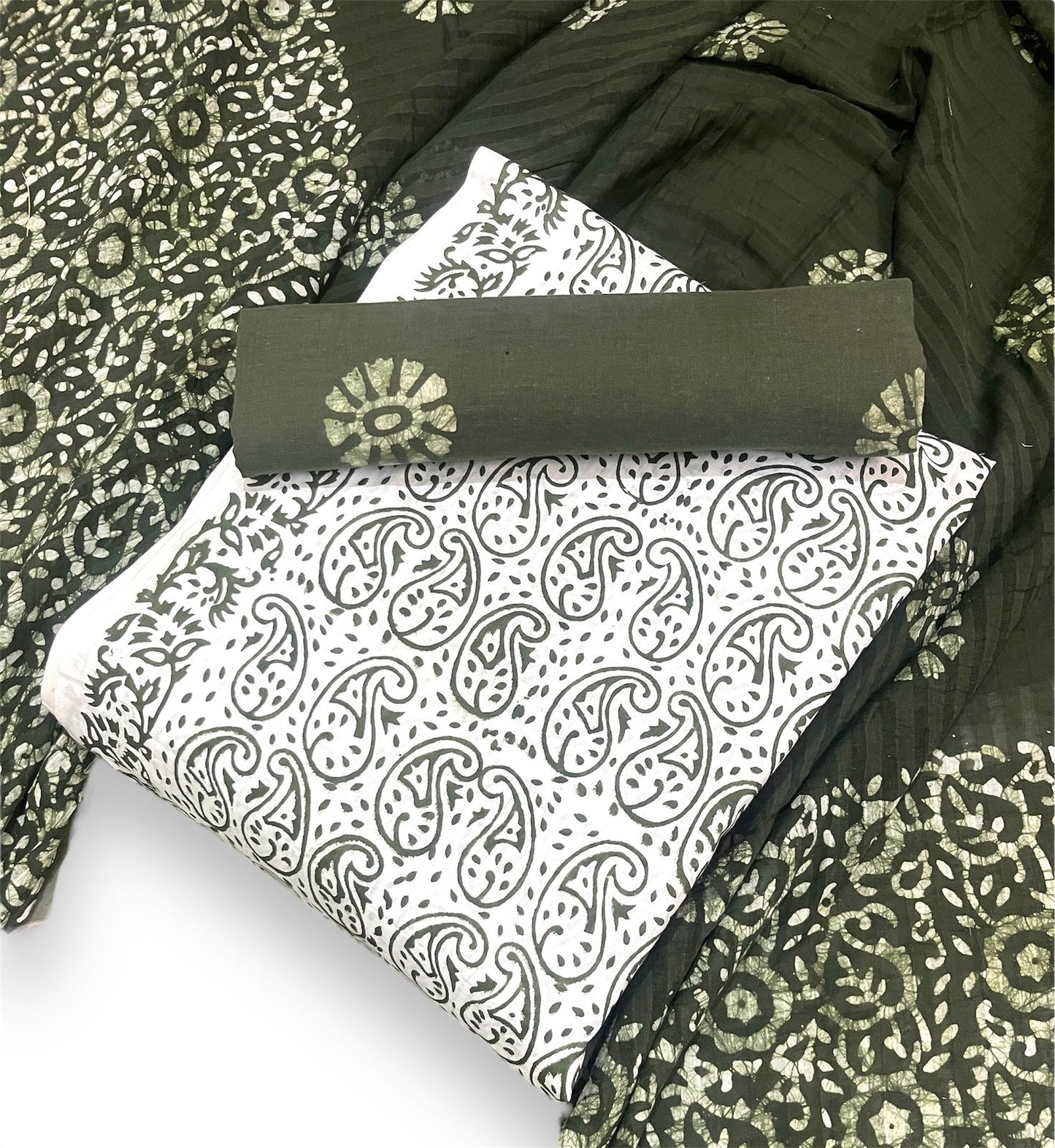 Batik with Block Print Pure Cotton Contrast Dress Material