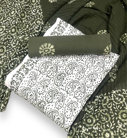 Batik with Block Print Pure Cotton Contrast Dress Material