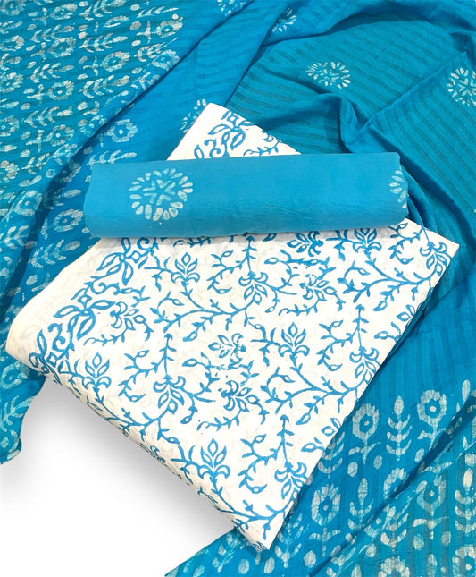 Batik with Block Print Pure Cotton Contrast Dress Material