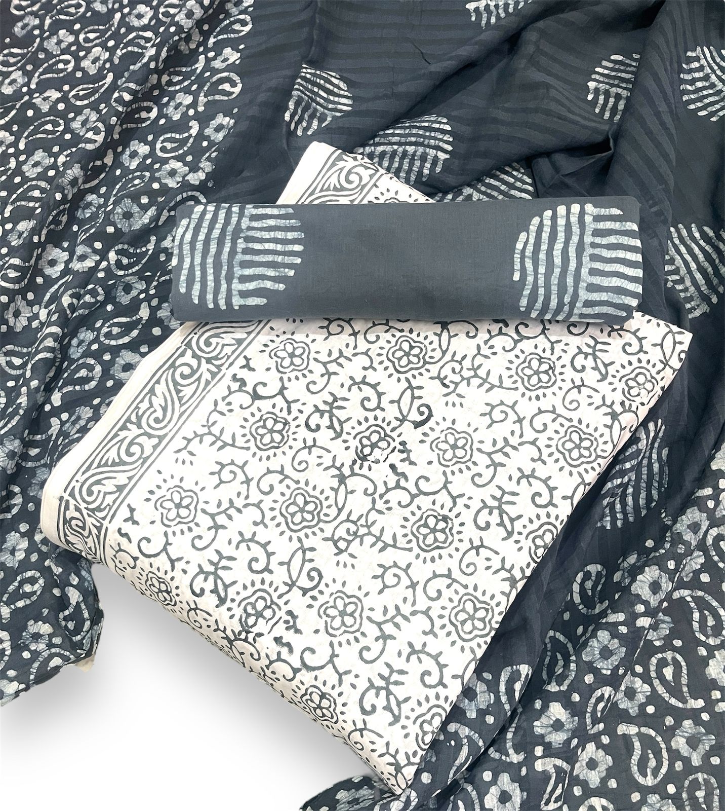 Batik with Block Print Pure Cotton Contrast Dress Material