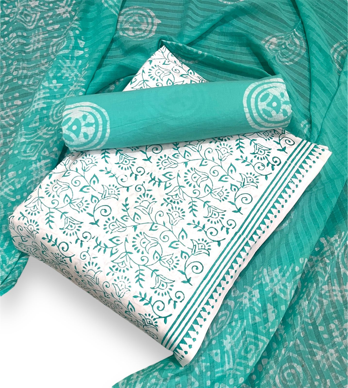 Batik with Block Print Pure Cotton Contrast Dress Material