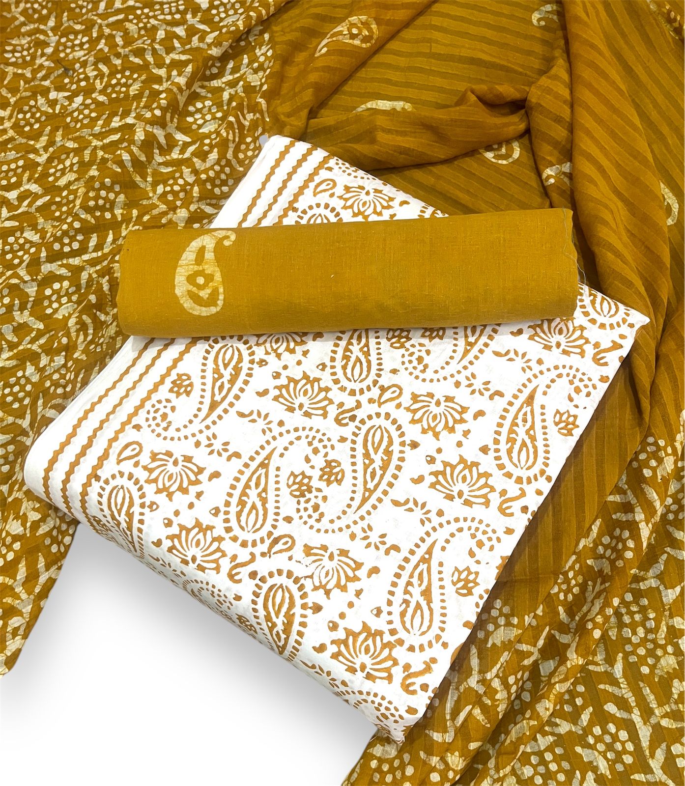 Batik with Block Print Pure Cotton Contrast Dress Material