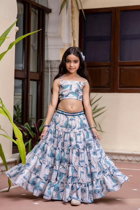 Peacock Paradise – Muslin Printed Top & Sharara Set with Shrug