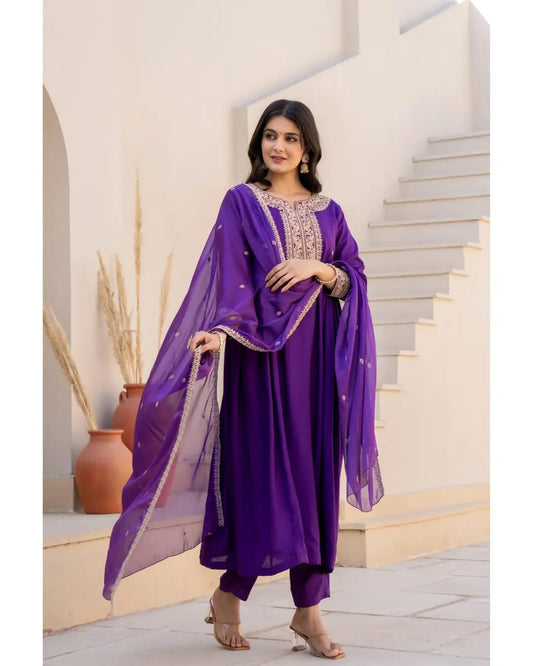 ✨ Regal Grace A-Line Anarkali Suit Set – Embroidered Elegance ✨