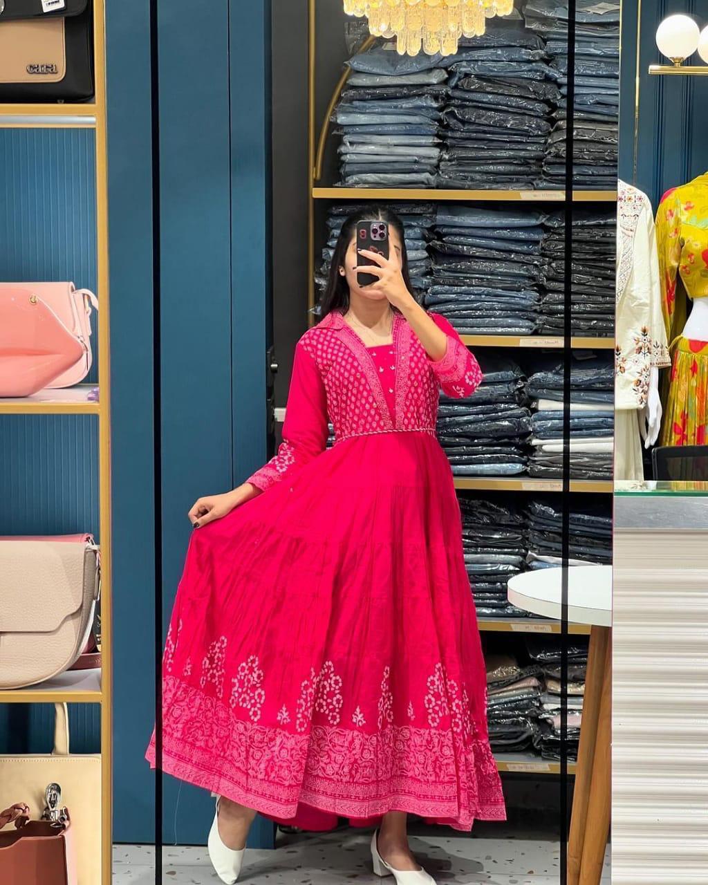 🦋 Sanganeri Magic: Cotton Anarkali Set with Adda & Embroidery Work 💫