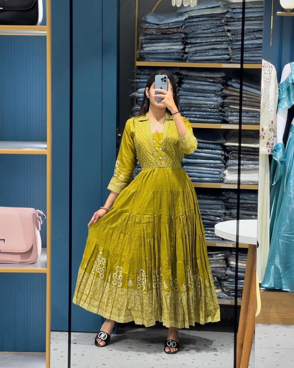 🦋 Sanganeri Magic: Cotton Anarkali Set with Adda & Embroidery Work 💫