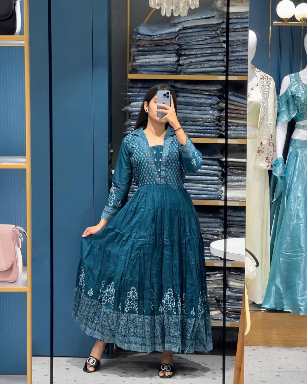 🦋 Sanganeri Magic: Cotton Anarkali Set with Adda & Embroidery Work 💫