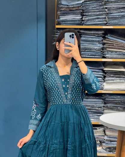 🦋 Sanganeri Magic: Cotton Anarkali Set with Adda & Embroidery Work 💫