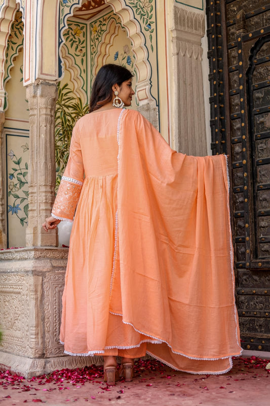 💫 Pure Cotton Full Flared Anarkali Set with Hand Embroidery 🧵✨