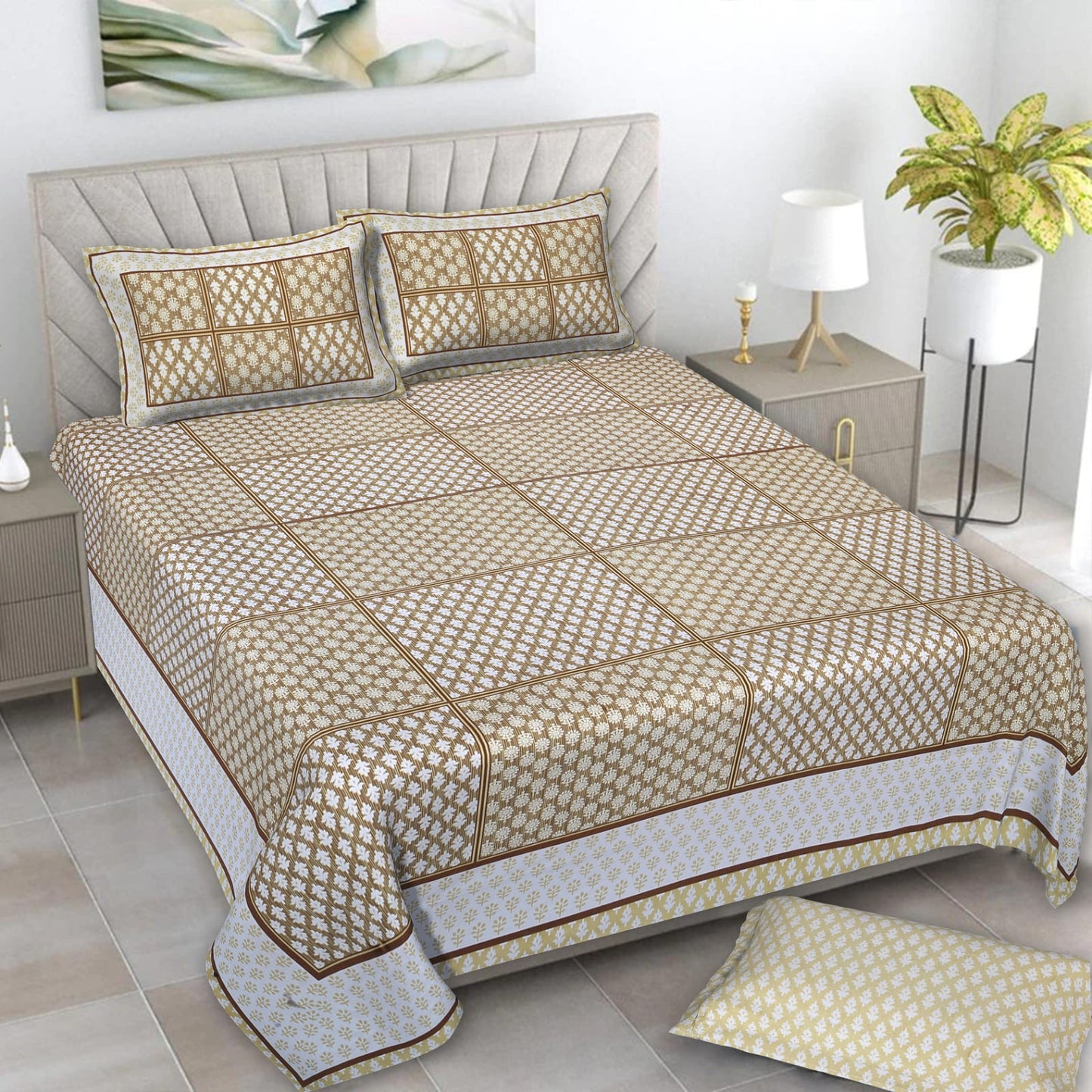 🛏️ Premium 93×108 Texture King Size Bedsheet Set – Soft & Stylish