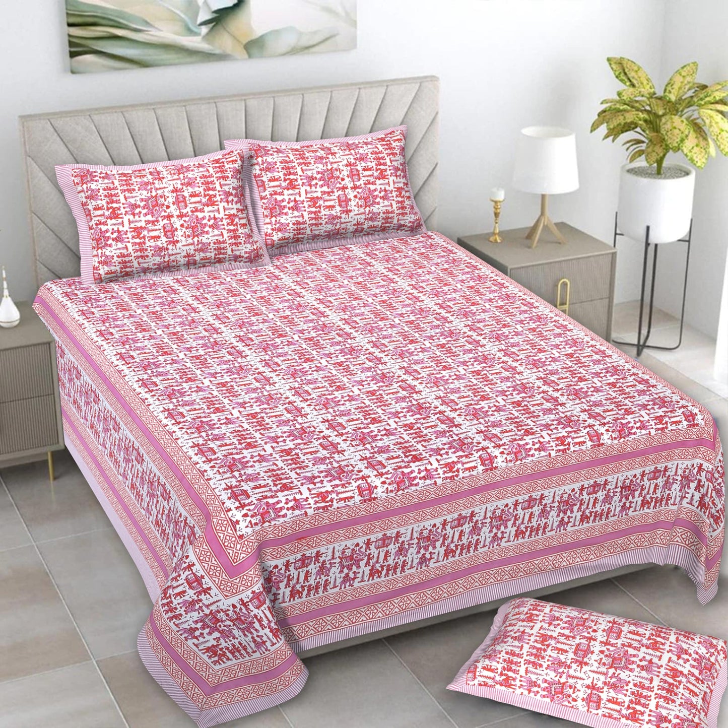 🛏️ Premium 93×108 Texture King Size Bedsheet Set – Soft & Stylish