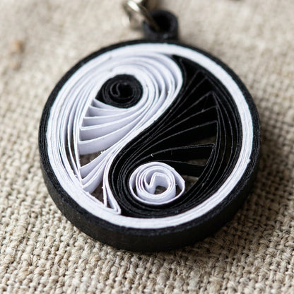 Handmade Paper Quilled Yin Yang Dangle Drop Earrings Black and White