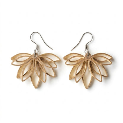 Handmade Paper Quilled Beige Lotus Petal Fan Dangle Earrings