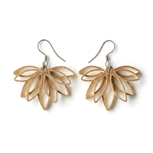 Handmade Paper Quilled Beige Lotus Petal Fan Dangle Earrings
