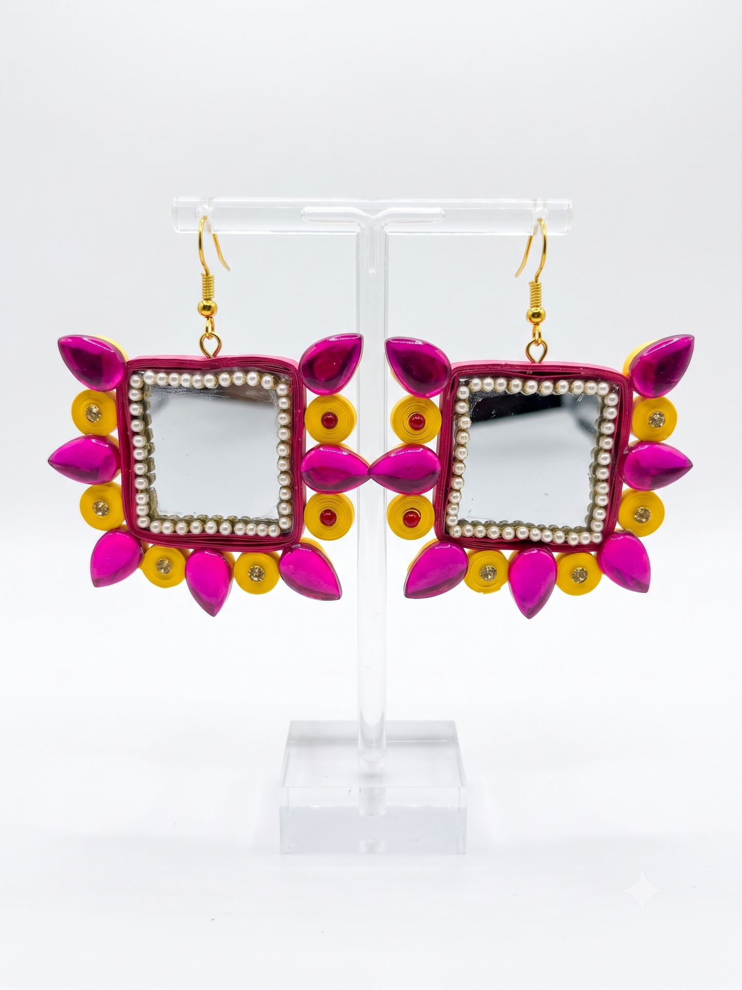 Handmade Paper Quilled Butterfly Cascade Earrings Purple and Yellow