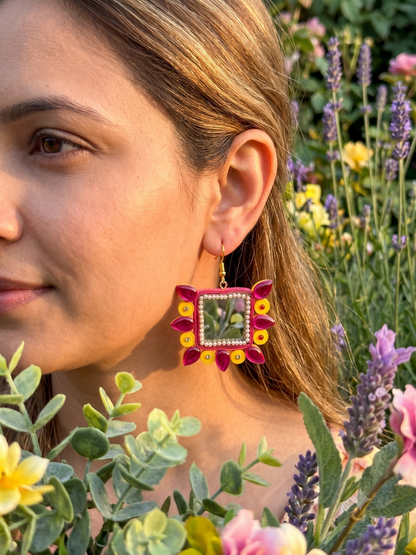 Handmade Paper Quilled Butterfly Cascade Earrings Purple and Yellow