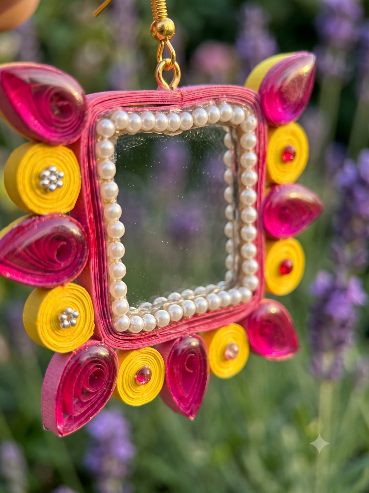Handmade Paper Quilled Butterfly Cascade Earrings Purple and Yellow