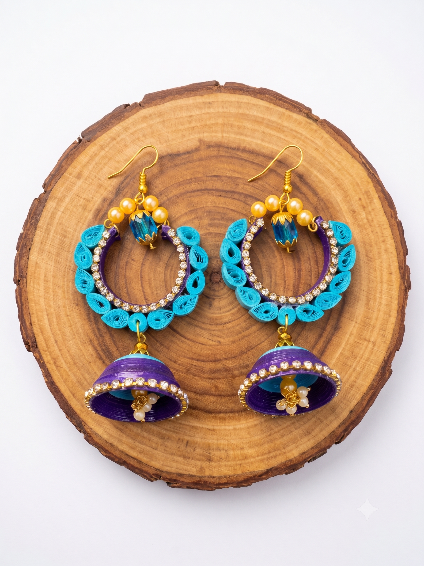 Handmade Paper Quilled Floral Hoop Earrings Emerald Green and Peach