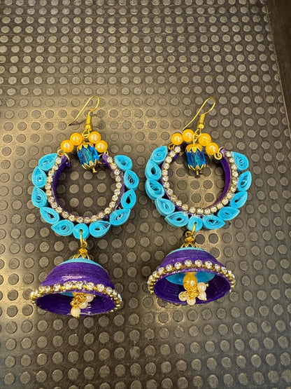 Handmade Paper Quilled Floral Hoop Earrings Emerald Green and Peach