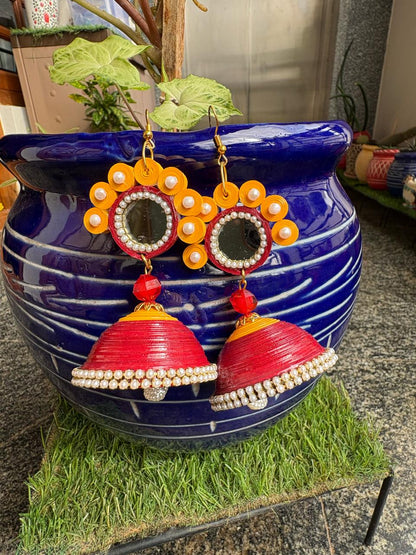 Handmade Paper Quilled Triple Tier Royal Jhumka Earrings Multicolor