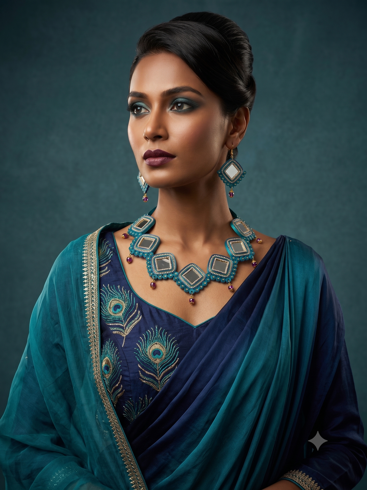 Handmade Paper Quilled Deluxe Peacock Feather Necklace and Earring Set
