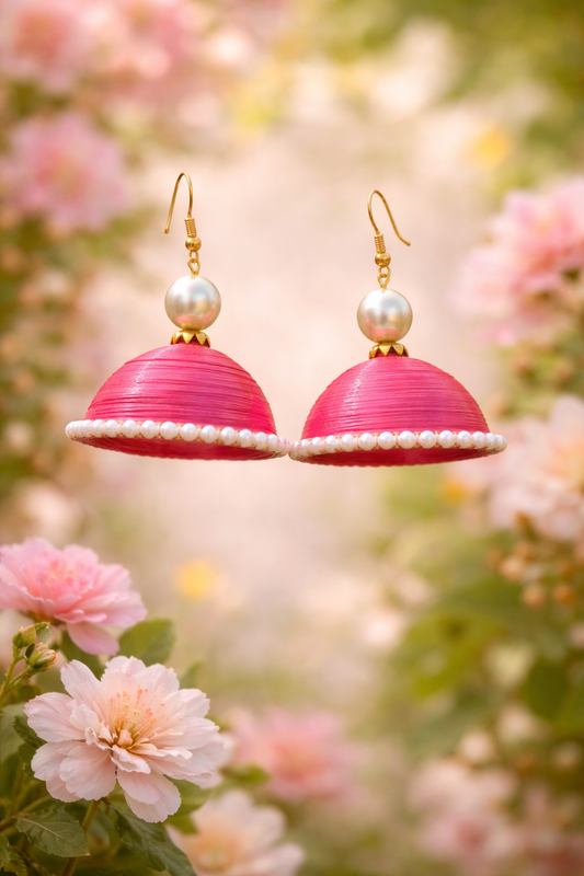 Royal Pink Blush Pearl Handmade Jhumka