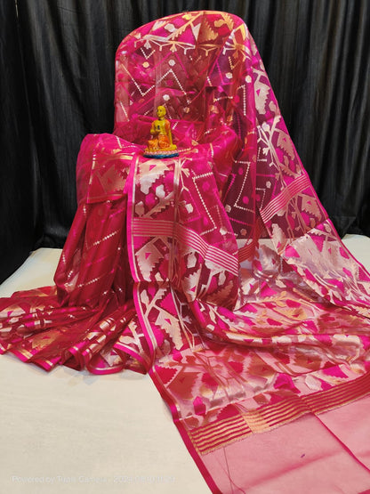 Taanvi's Collections Premium Maslin Jal Jamdani Saree with Blouse Piece - Festive & Wedding Wear
