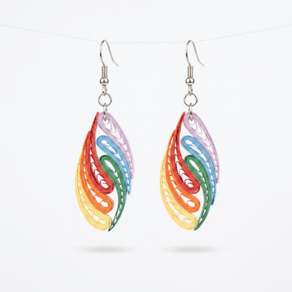 Handmade Paper Quilled Multicolor Teardrop Flame Dangle Earrings