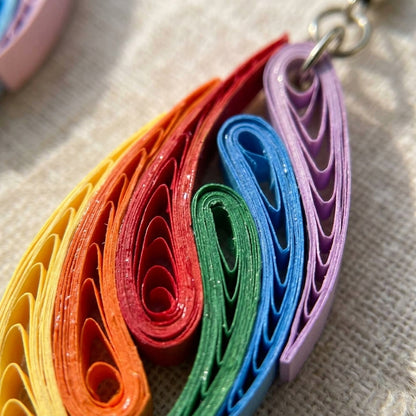 Handmade Paper Quilled Multicolor Teardrop Flame Dangle Earrings