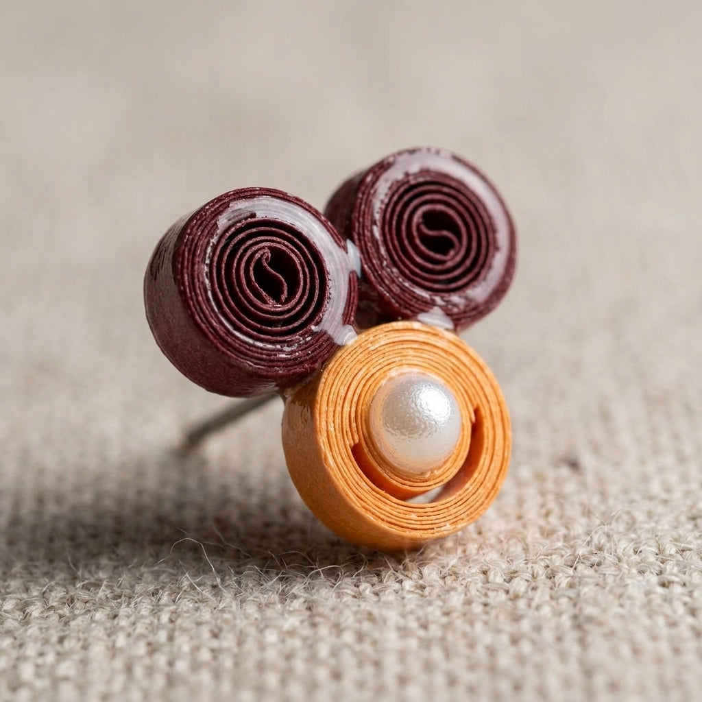 Handmade Paper Quilled Abstract Dual Circle Stud Earrings Brown and Orange