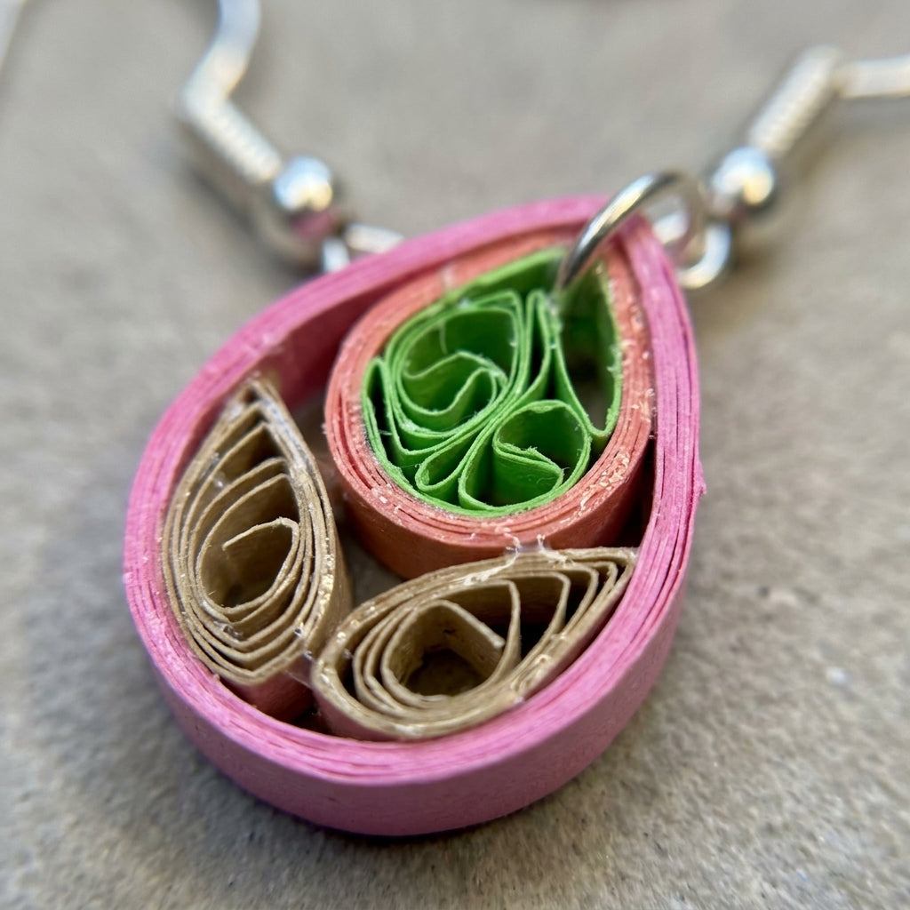 Handmade Paper Quilled Teardrop Lotus Dangle Earrings